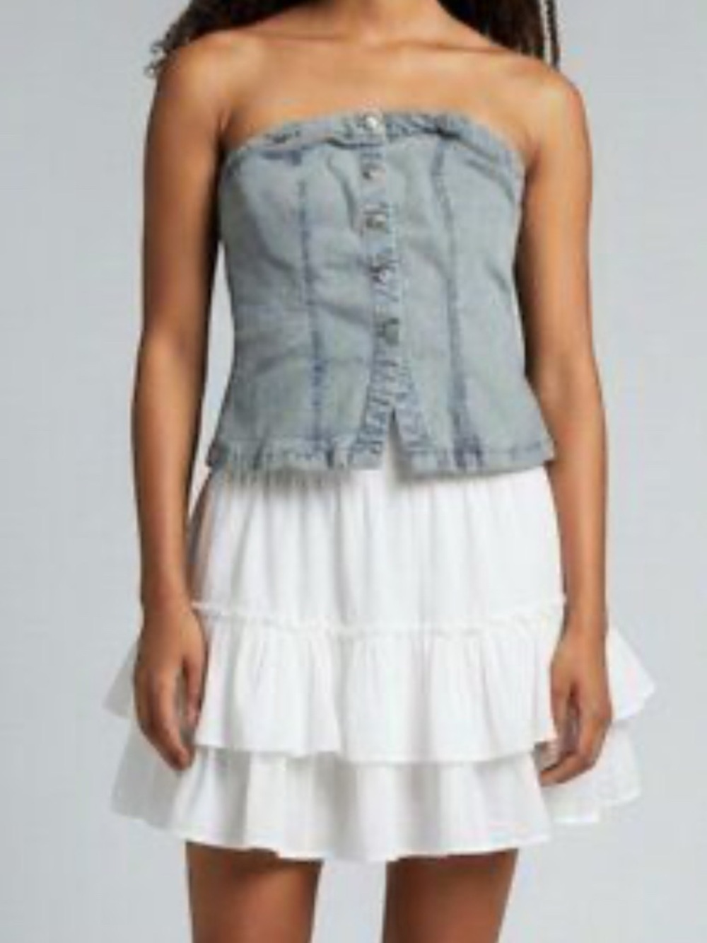 H&M Light Blue Denim Strapless Button-Front Tube Top